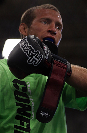 DENVER, CO - AUGUST 08:  Donald "Cowboy" Cerrone works out for the media during the UFC 150 open workouts at the Muscle Pharm Sports Science Center on August 8, 2012 in Denver, Colorado. (Photo by Josh Hedges/Zuffa LLC/Zuffa LLC via Getty Images)