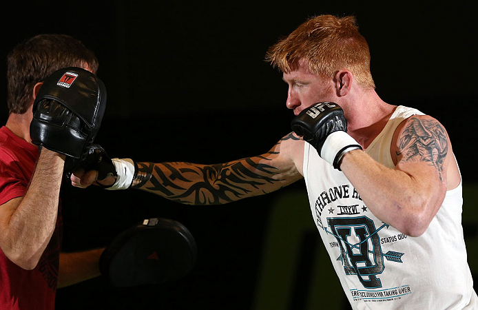 DENVER, CO - AUGUST 08:  Ed Herman works out for the media during the UFC 150 open workouts at the Muscle Pharm Sports Science Center on August 8, 2012 in Denver, Colorado. (Photo by Josh Hedges/Zuffa LLC/Zuffa LLC via Getty Images)