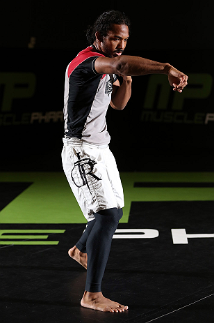 DENVER, CO - AUGUST 08:  Benson Henderson works out for the media during the UFC 150 open workouts at the Muscle Pharm Sports Science Center on August 8, 2012 in Denver, Colorado. (Photo by Josh Hedges/Zuffa LLC/Zuffa LLC via Getty Images)