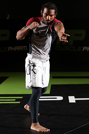 DENVER, CO - AUGUST 08:  Benson Henderson works out for the media during the UFC 150 open workouts at the Muscle Pharm Sports Science Center on August 8, 2012 in Denver, Colorado. (Photo by Josh Hedges/Zuffa LLC/Zuffa LLC via Getty Images)