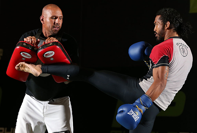 DENVER, CO - AUGUST 08:  Benson Henderson works out for the media during the UFC 150 open workouts at the Muscle Pharm Sports Science Center on August 8, 2012 in Denver, Colorado. (Photo by Josh Hedges/Zuffa LLC/Zuffa LLC via Getty Images)