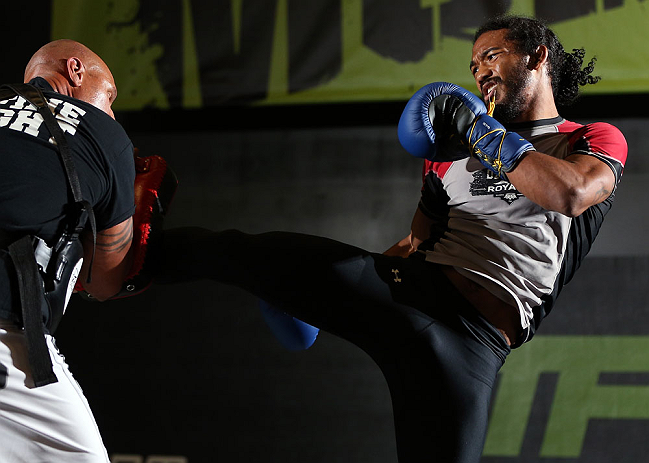 DENVER, CO - AUGUST 08:  Benson Henderson works out for the media during the UFC 150 open workouts at the Muscle Pharm Sports Science Center on August 8, 2012 in Denver, Colorado. (Photo by Josh Hedges/Zuffa LLC/Zuffa LLC via Getty Images)