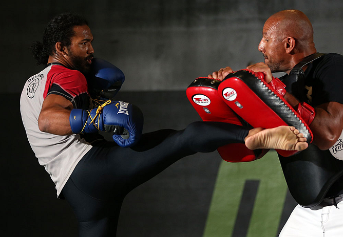 DENVER, CO - AUGUST 08:  Benson Henderson works out for the media during the UFC 150 open workouts at the Muscle Pharm Sports Science Center on August 8, 2012 in Denver, Colorado. (Photo by Josh Hedges/Zuffa LLC/Zuffa LLC via Getty Images)