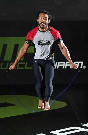 DENVER, CO - AUGUST 08:  Benson Henderson works out for the media during the UFC 150 open workouts at the Muscle Pharm Sports Science Center on August 8, 2012 in Denver, Colorado. (Photo by Josh Hedges/Zuffa LLC/Zuffa LLC via Getty Images)