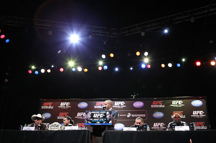 DENVER, CO - AUGUST 09: UFC 150 press conference at the Fillmore Auditorium on August 9, 2012 in Denver, Colorado. (Photo by Josh Hedges/Zuffa LLC/Zuffa LLC via Getty Images)