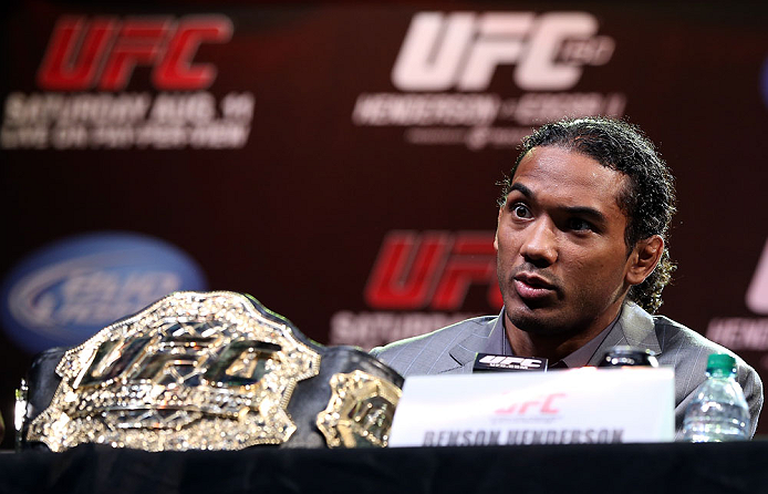 DENVER, CO - AUGUST 09:  Benson Henderson interacts with media and fans during the UFC 150 press conference at the Fillmore Auditorium on August 9, 2012 in Denver, Colorado. (Photo by Josh Hedges/Zuffa LLC/Zuffa LLC via Getty Images)