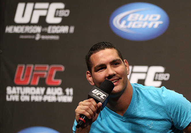 DENVER, CO - AUGUST 10: Chris Weidman interacts with fans during a Q&A session before the UFC 150 weigh in at Pepsi Center on August 10, 2012 in Denver, Colorado. (Photo by Josh Hedges/Zuffa LLC/Zuffa LLC via Getty Images)