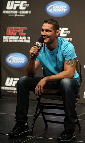 DENVER, CO - AUGUST 10: Chris Weidman interacts with fans during a Q&A session before the UFC 150 weigh in at Pepsi Center on August 10, 2012 in Denver, Colorado. (Photo by Josh Hedges/Zuffa LLC/Zuffa LLC via Getty Images)