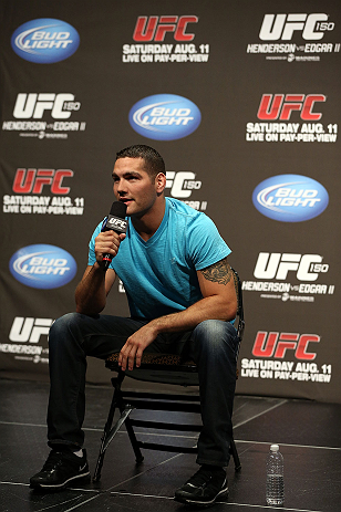DENVER, CO - AUGUST 10: Chris Weidman interacts with fans during a Q&A session before the UFC 150 weigh in at Pepsi Center on August 10, 2012 in Denver, Colorado. (Photo by Josh Hedges/Zuffa LLC/Zuffa LLC via Getty Images)