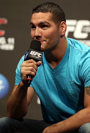 DENVER, CO - AUGUST 10: Chris Weidman interacts with fans during a Q&A session before the UFC 150 weigh in at Pepsi Center on August 10, 2012 in Denver, Colorado. (Photo by Josh Hedges/Zuffa LLC/Zuffa LLC via Getty Images)