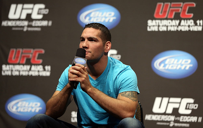 DENVER, CO - AUGUST 10: Chris Weidman interacts with fans during a Q&A session before the UFC 150 weigh in at Pepsi Center on August 10, 2012 in Denver, Colorado. (Photo by Josh Hedges/Zuffa LLC/Zuffa LLC via Getty Images)