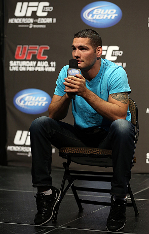 DENVER, CO - AUGUST 10: Chris Weidman interacts with fans during a Q&A session before the UFC 150 weigh in at Pepsi Center on August 10, 2012 in Denver, Colorado. (Photo by Josh Hedges/Zuffa LLC/Zuffa LLC via Getty Images)