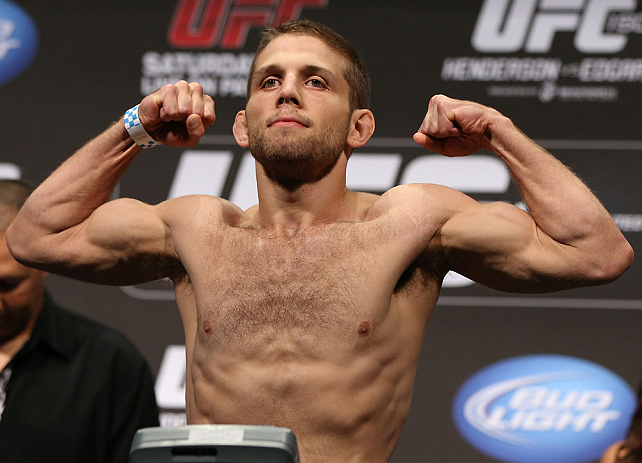 DENVER, CO - AUGUST 10:  Nik Lentz makes weight during the UFC 150 weigh in at Pepsi Center on August 10, 2012 in Denver, Colorado. (Photo by Josh Hedges/Zuffa LLC/Zuffa LLC via Getty Images)