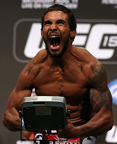 DENVER, CO - AUGUST 10: Dennis Bermudez makes weight during the UFC 150 weigh in at Pepsi Center on August 10, 2012 in Denver, Colorado. (Photo by Josh Hedges/Zuffa LLC/Zuffa LLC via Getty Images)