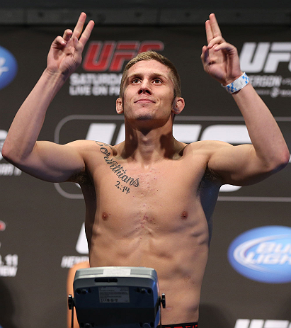 DENVER, CO - AUGUST 10: Justin Lawrence makes weight during the UFC 150 weigh in at Pepsi Center on August 10, 2012 in Denver, Colorado. (Photo by Josh Hedges/Zuffa LLC/Zuffa LLC via Getty Images)