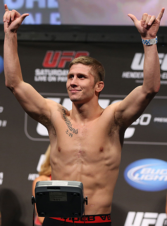 DENVER, CO - AUGUST 10: Justin Lawrence makes weight during the UFC 150 weigh in at Pepsi Center on August 10, 2012 in Denver, Colorado. (Photo by Josh Hedges/Zuffa LLC/Zuffa LLC via Getty Images)