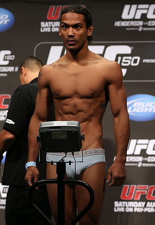 DENVER, CO - AUGUST 10: Benson Henderson makes weight during the UFC 150 weigh in at Pepsi Center on August 10, 2012 in Denver, Colorado. (Photo by Josh Hedges/Zuffa LLC/Zuffa LLC via Getty Images)