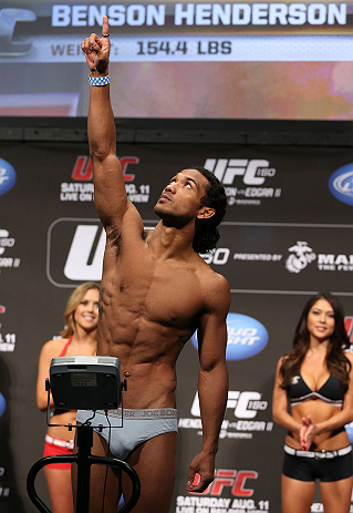DENVER, CO - AUGUST 10: Benson Henderson makes weight during the UFC 150 weigh in at Pepsi Center on August 10, 2012 in Denver, Colorado. (Photo by Josh Hedges/Zuffa LLC/Zuffa LLC via Getty Images)