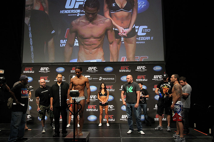 DENVER, CO - AUGUST 10: Benson Henderson makes weight during the UFC 150 weigh in at Pepsi Center on August 10, 2012 in Denver, Colorado. (Photo by Josh Hedges/Zuffa LLC/Zuffa LLC via Getty Images)