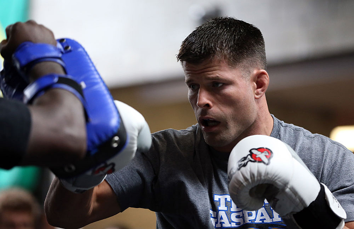 TORONTO, CANADA - SEPTEMBER 19:  Brian Stann works out for fans and media during the UFC 152 open workouts at Xtreme Couture Gym on September 19, 2012 in Toronto, Ontario, Canada.  (Photo by Josh Hedges/Zuffa LLC/Zuffa LLC via Getty Images)