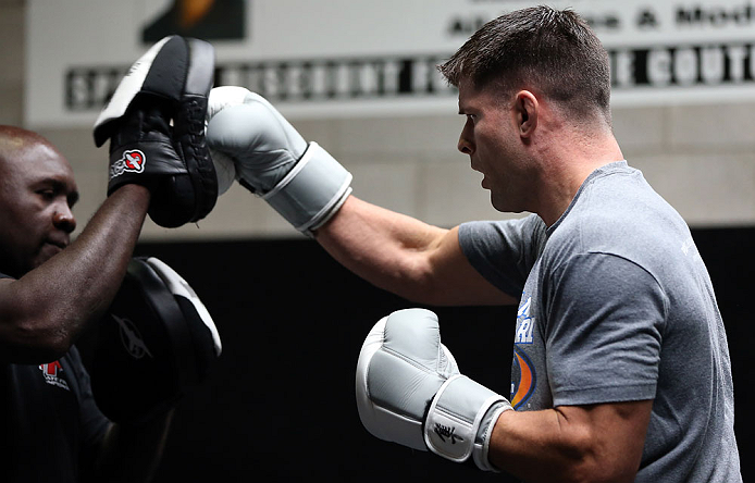 TORONTO, CANADA - SEPTEMBER 19: Brian Stann works out for fans and media during the UFC 152 open workouts at Xtreme Couture Gym on September 19, 2012 in Toronto, Ontario, Canada. (Photo by Josh Hedges/Zuffa LLC/Zuffa LLC via Getty Images)