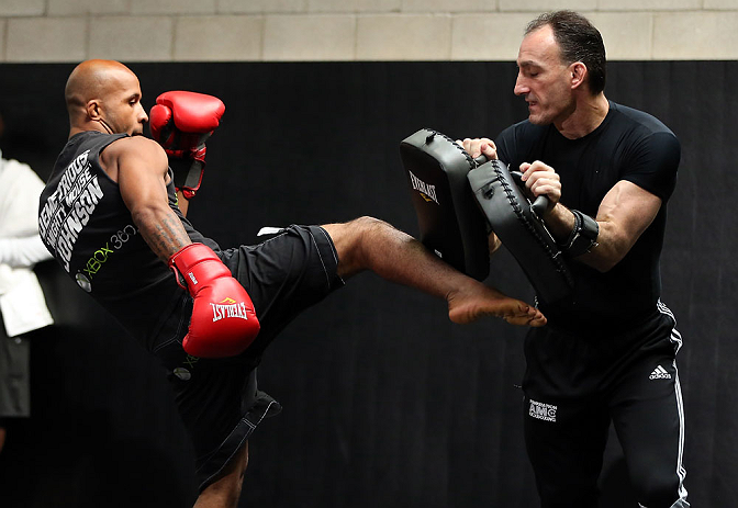 TORONTO, CANADA - SEPTEMBER 19: Demetrious Johnson works out for fans and media during the UFC 152 open workouts at Xtreme Couture Gym on September 19, 2012 in Toronto, Ontario, Canada. (Photo by Josh Hedges/Zuffa LLC/Zuffa LLC via Getty Images)