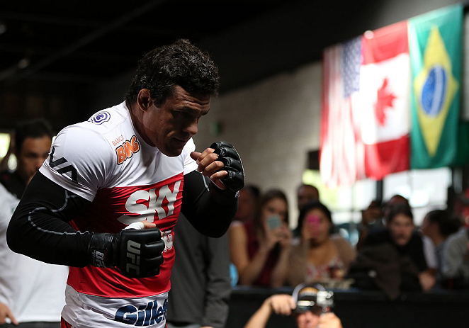 TORONTO, CANADA - SEPTEMBER 19: Vitor Belfort works out for fans and media during the UFC 152 open workouts at Xtreme Couture Gym on September 19, 2012 in Toronto, Ontario, Canada. (Photo by Josh Hedges/Zuffa LLC/Zuffa LLC via Getty Images)
