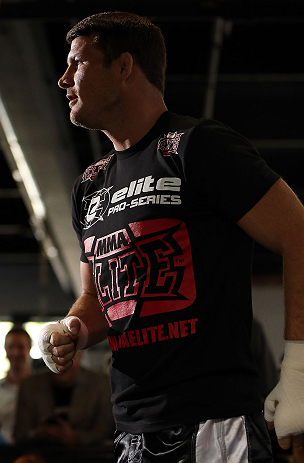 TORONTO, CANADA - SEPTEMBER 19: Michael Bisping works out for fans and media during the UFC 152 open workouts at Xtreme Couture Gym on September 19, 2012 in Toronto, Ontario, Canada. (Photo by Josh Hedges/Zuffa LLC/Zuffa LLC via Getty Images)