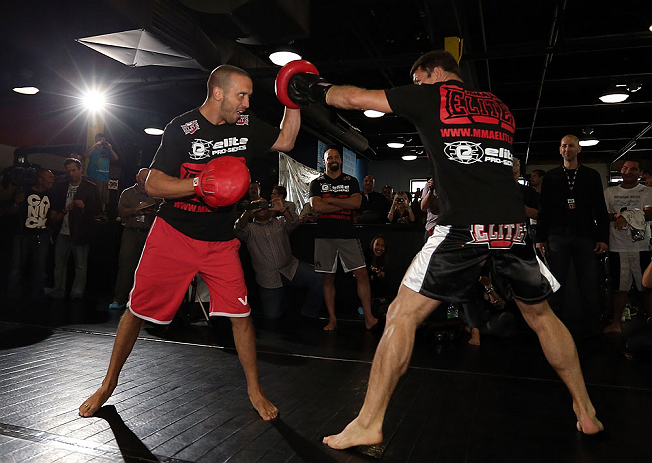 TORONTO, CANADA - SEPTEMBER 19: Michael Bisping works out for fans and media during the UFC 152 open workouts at Xtreme Couture Gym on September 19, 2012 in Toronto, Ontario, Canada. (Photo by Josh Hedges/Zuffa LLC/Zuffa LLC via Getty Images)