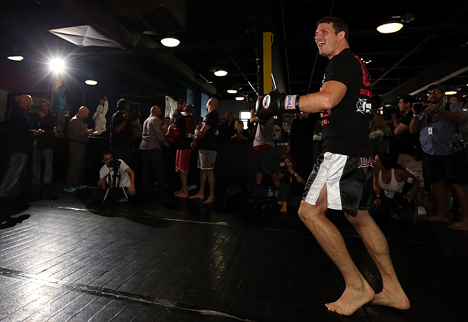 TORONTO, CANADA - SEPTEMBER 19: Michael Bisping works out for fans and media during the UFC 152 open workouts at Xtreme Couture Gym on September 19, 2012 in Toronto, Ontario, Canada. (Photo by Josh Hedges/Zuffa LLC/Zuffa LLC via Getty Images)