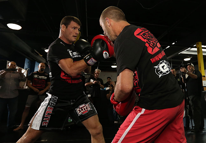 TORONTO, CANADA - SEPTEMBER 19: Michael Bisping works out for fans and media during the UFC 152 open workouts at Xtreme Couture Gym on September 19, 2012 in Toronto, Ontario, Canada. (Photo by Josh Hedges/Zuffa LLC/Zuffa LLC via Getty Images)