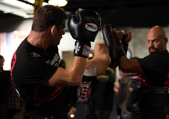 TORONTO, CANADA - SEPTEMBER 19: Michael Bisping works out for fans and media during the UFC 152 open workouts at Xtreme Couture Gym on September 19, 2012 in Toronto, Ontario, Canada. (Photo by Josh Hedges/Zuffa LLC/Zuffa LLC via Getty Images)