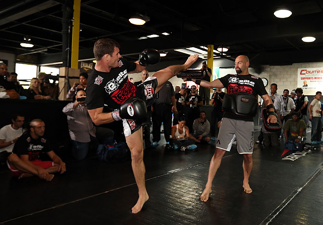 TORONTO, CANADA - SEPTEMBER 19: Michael Bisping works out for fans and media during the UFC 152 open workouts at Xtreme Couture Gym on September 19, 2012 in Toronto, Ontario, Canada. (Photo by Josh Hedges/Zuffa LLC/Zuffa LLC via Getty Images)