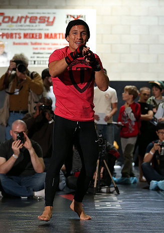 TORONTO, CANADA - SEPTEMBER 19: Joseph Benavidez works out for fans and media during the UFC 152 open workouts at Xtreme Couture Gym on September 19, 2012 in Toronto, Ontario, Canada. (Photo by Josh Hedges/Zuffa LLC/Zuffa LLC via Getty Images)