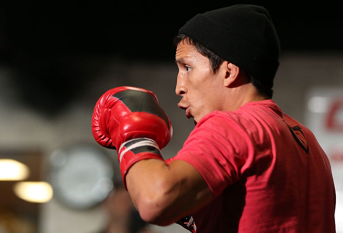 TORONTO, CANADA - SEPTEMBER 19: Joseph Benavidez works out for fans and media during the UFC 152 open workouts at Xtreme Couture Gym on September 19, 2012 in Toronto, Ontario, Canada. (Photo by Josh Hedges/Zuffa LLC/Zuffa LLC via Getty Images)