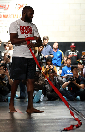 TORONTO, CANADA - SEPTEMBER 19: Jon "Bones" Jones works out for fans and media during the UFC 152 open workouts at Xtreme Couture Gym on September 19, 2012 in Toronto, Ontario, Canada. (Photo by Josh Hedges/Zuffa LLC/Zuffa LLC via Getty Images)
