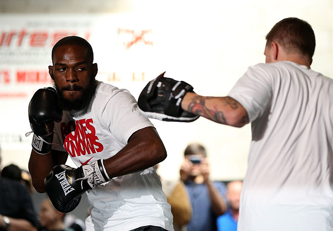 TORONTO, CANADA - SEPTEMBER 19: Jon "Bones" Jones works out for fans and media during the UFC 152 open workouts at Xtreme Couture Gym on September 19, 2012 in Toronto, Ontario, Canada. (Photo by Josh Hedges/Zuffa LLC/Zuffa LLC via Getty Images)