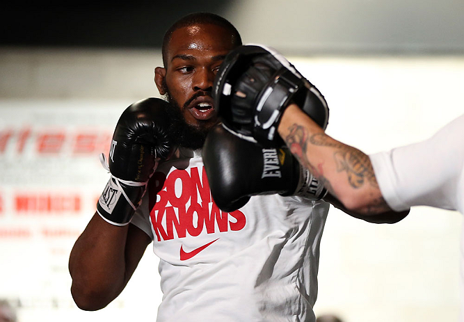 TORONTO, CANADA - SEPTEMBER 19: Jon "Bones" Jones works out for fans and media during the UFC 152 open workouts at Xtreme Couture Gym on September 19, 2012 in Toronto, Ontario, Canada. (Photo by Josh Hedges/Zuffa LLC/Zuffa LLC via Getty Images)
