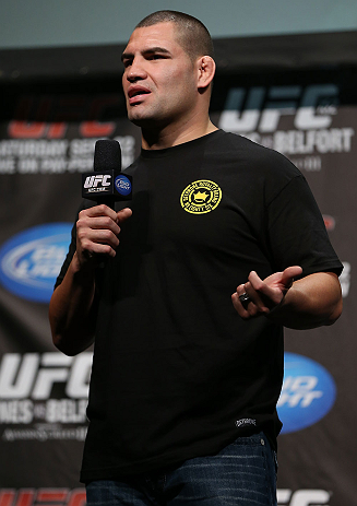 TORONTO, CANADA - SEPTEMBER 21: Cain Velasquez interacts with fans during a Q&A session before the UFC 152 weigh in at Mattamy Athletic Centre at the Gardens on September 21, 2012 in Toronto, Ontario, Canada. (Photo by Josh Hedges/Zuffa LLC/Zuffa LLC via Getty Images)