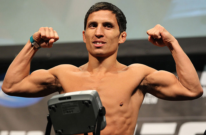 TORONTO, CANADA - SEPTEMBER 21: Joseph Benavidez weighs in during the UFC 152 weigh in at Mattamy Athletic Centre at the Gardens on September 21, 2012 in Toronto, Ontario, Canada. (Photo by Mike Roach/Zuffa LLC/Zuffa LLC via Getty Images)