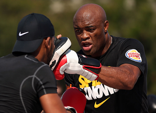 RIO DE JANEIRO, BRAZIL - OCTOBER 10: Anderson Silva works out for fans and media during an open training session ahead of UFC 153 at Arcos da Lapa: Praca Cardeal Camara on October 10, 2012 in Rio de Janeiro, Brazil. (Photo by Josh Hedges/Zuffa LLC/Zuffa LLC via Getty Images)