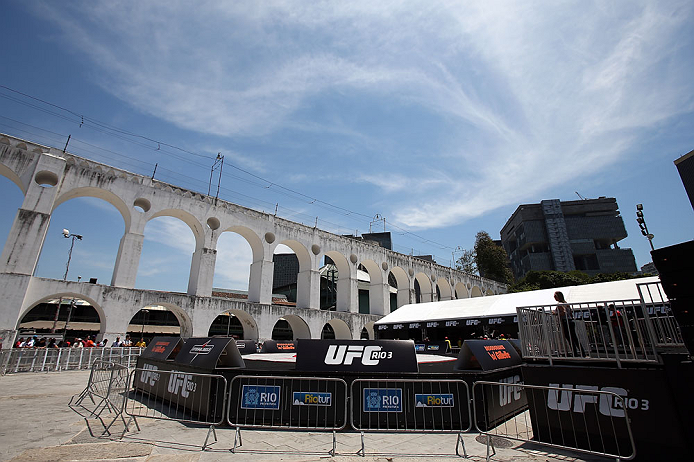 RIO DE JANEIRO, BRAZIL - OCTOBER 10: A general view of the venue before the UFC 153 open workouts at Arcos da Lapa: Praca Cardeal Camara on October 10, 2012 in Rio de Janeiro, Brazil. (Photo by Josh Hedges/Zuffa LLC/Zuffa LLC via Getty Images)