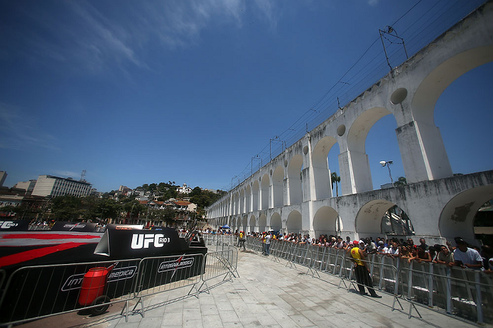 RIO DE JANEIRO, BRAZIL - OCTOBER 10: A general view of the venue before the UFC 153 open workouts at Arcos da Lapa: Praca Cardeal Camara on October 10, 2012 in Rio de Janeiro, Brazil. (Photo by Josh Hedges/Zuffa LLC/Zuffa LLC via Getty Images)