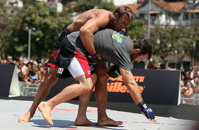 RIO DE JANEIRO, BRAZIL - OCTOBER 10: Stephan Bonnar works out for fans and media during an open training session ahead of UFC 153 at Arcos da Lapa: Praca Cardeal Camara on October 10, 2012 in Rio de Janeiro, Brazil. (Photo by Josh Hedges/Zuffa LLC/Zuffa LLC via Getty Images)