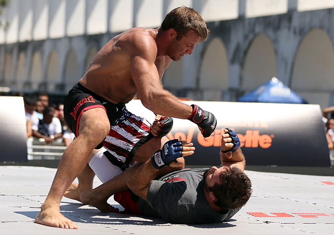 RIO DE JANEIRO, BRAZIL - OCTOBER 10: Stephan Bonnar works out for fans and media during an open training session ahead of UFC 153 at Arcos da Lapa: Praca Cardeal Camara on October 10, 2012 in Rio de Janeiro, Brazil. (Photo by Josh Hedges/Zuffa LLC/Zuffa LLC via Getty Images)