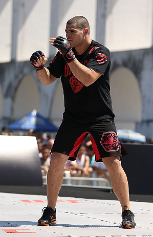 RIO DE JANEIRO, BRAZIL - OCTOBER 10: Wagner Prado works out for fans and media during an open training session ahead of UFC 153 at Arcos da Lapa: Praca Cardeal Camara on October 10, 2012 in Rio de Janeiro, Brazil. (Photo by Josh Hedges/Zuffa LLC/Zuffa LLC via Getty Images)