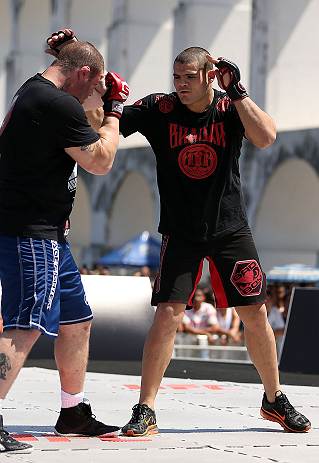 RIO DE JANEIRO, BRAZIL - OCTOBER 10: Wagner Prado works out for fans and media during an open training session ahead of UFC 153 at Arcos da Lapa: Praca Cardeal Camara on October 10, 2012 in Rio de Janeiro, Brazil. (Photo by Josh Hedges/Zuffa LLC/Zuffa LLC via Getty Images)