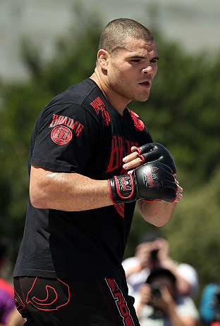 RIO DE JANEIRO, BRAZIL - OCTOBER 10: Wagner Prado works out for fans and media during an open training session ahead of UFC 153 at Arcos da Lapa: Praca Cardeal Camara on October 10, 2012 in Rio de Janeiro, Brazil. (Photo by Josh Hedges/Zuffa LLC/Zuffa LLC via Getty Images)