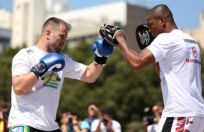 RIO DE JANEIRO, BRAZIL - OCTOBER 10: Fabio Maldonado works out for fans and media during an open training session ahead of UFC 153 at Arcos da Lapa: Praca Cardeal Camara on October 10, 2012 in Rio de Janeiro, Brazil. (Photo by Josh Hedges/Zuffa LLC/Zuffa LLC via Getty Images)