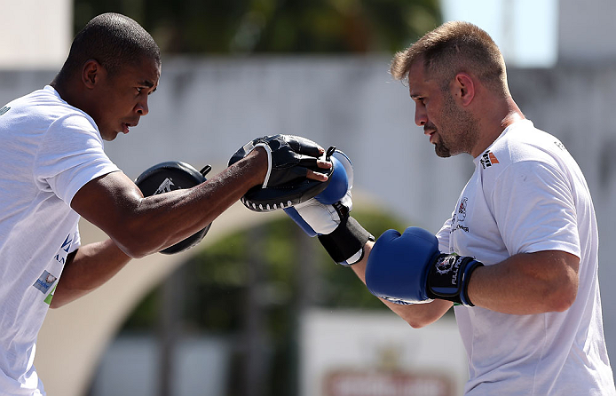 RIO DE JANEIRO, BRAZIL - OCTOBER 10: Fabio Maldonado works out for fans and media during an open training session ahead of UFC 153 at Arcos da Lapa: Praca Cardeal Camara on October 10, 2012 in Rio de Janeiro, Brazil. (Photo by Josh Hedges/Zuffa LLC/Zuffa LLC via Getty Images)